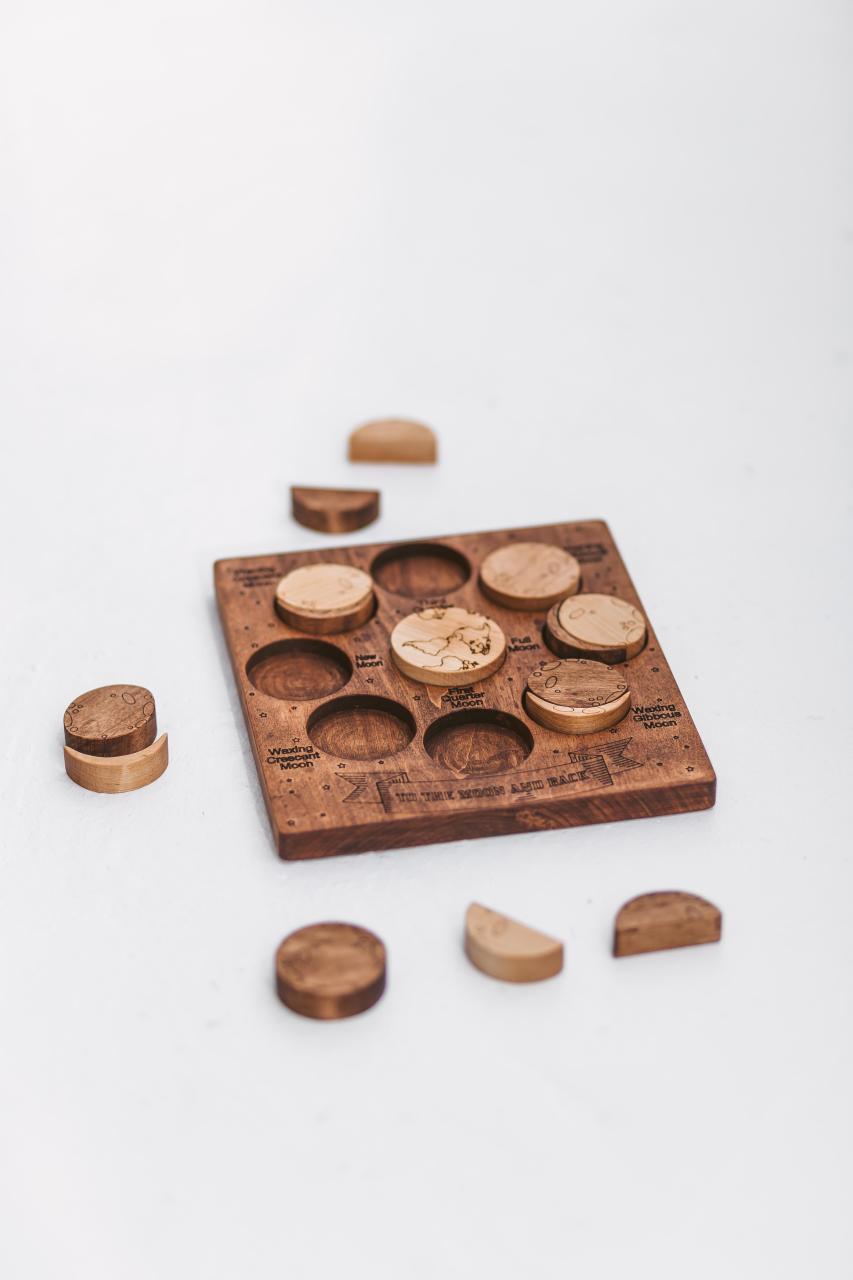 Moon phases puzzle, Wooden educational toy, home school materials wood kids gift