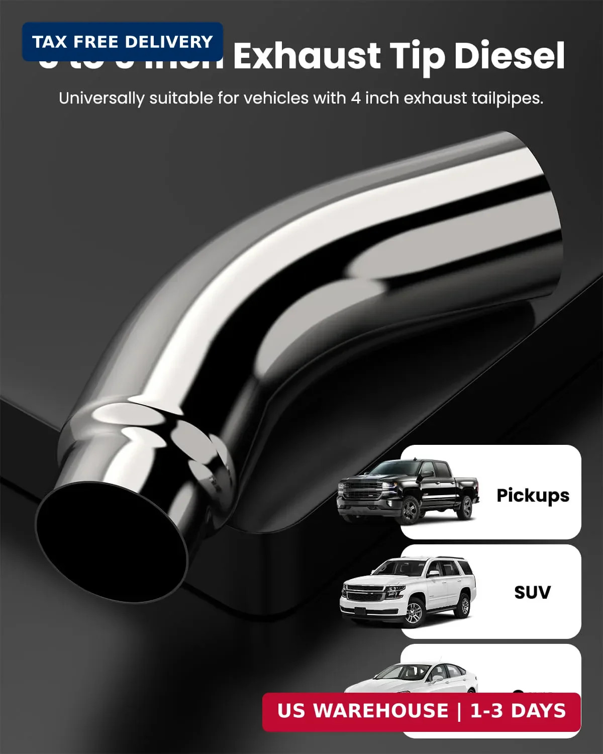 JY PERFORMANCE 5 Inch ID Diesel Exhaust Tip Elbow Tip 5” Inlet 6” Outlet 23”