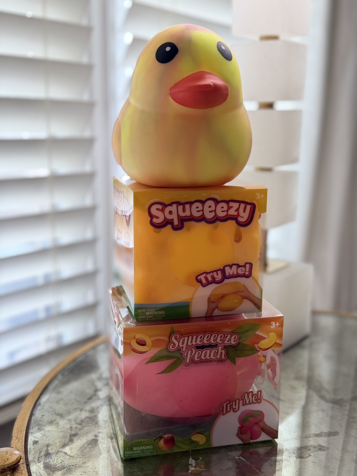 Lot of 3 Viral Squishy items! Tie dye Duck,Cheese, and Peach! Squishy FAVS! 🤩