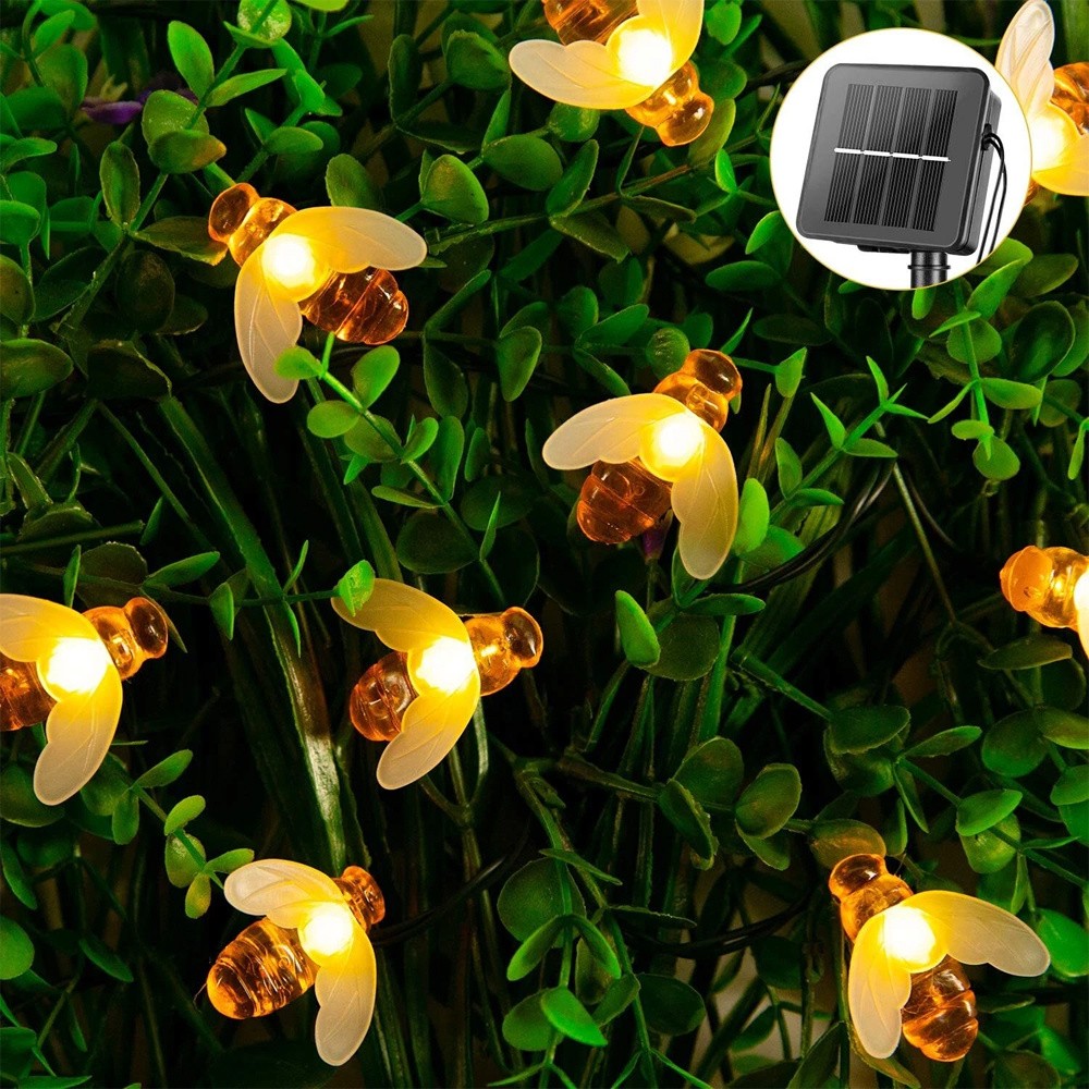 Solar Outdoor Bumble Bee Lights, 20 LED Waterproof Garden Fairy Decoration
