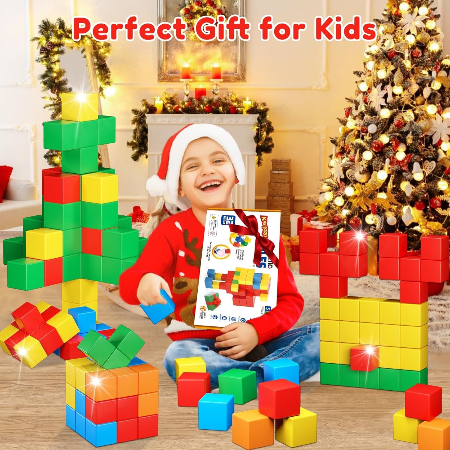 Magnetic Blocks,32PCS Magnetic Building Blocks for Toddlers Age 3-5 Magnet Cubes