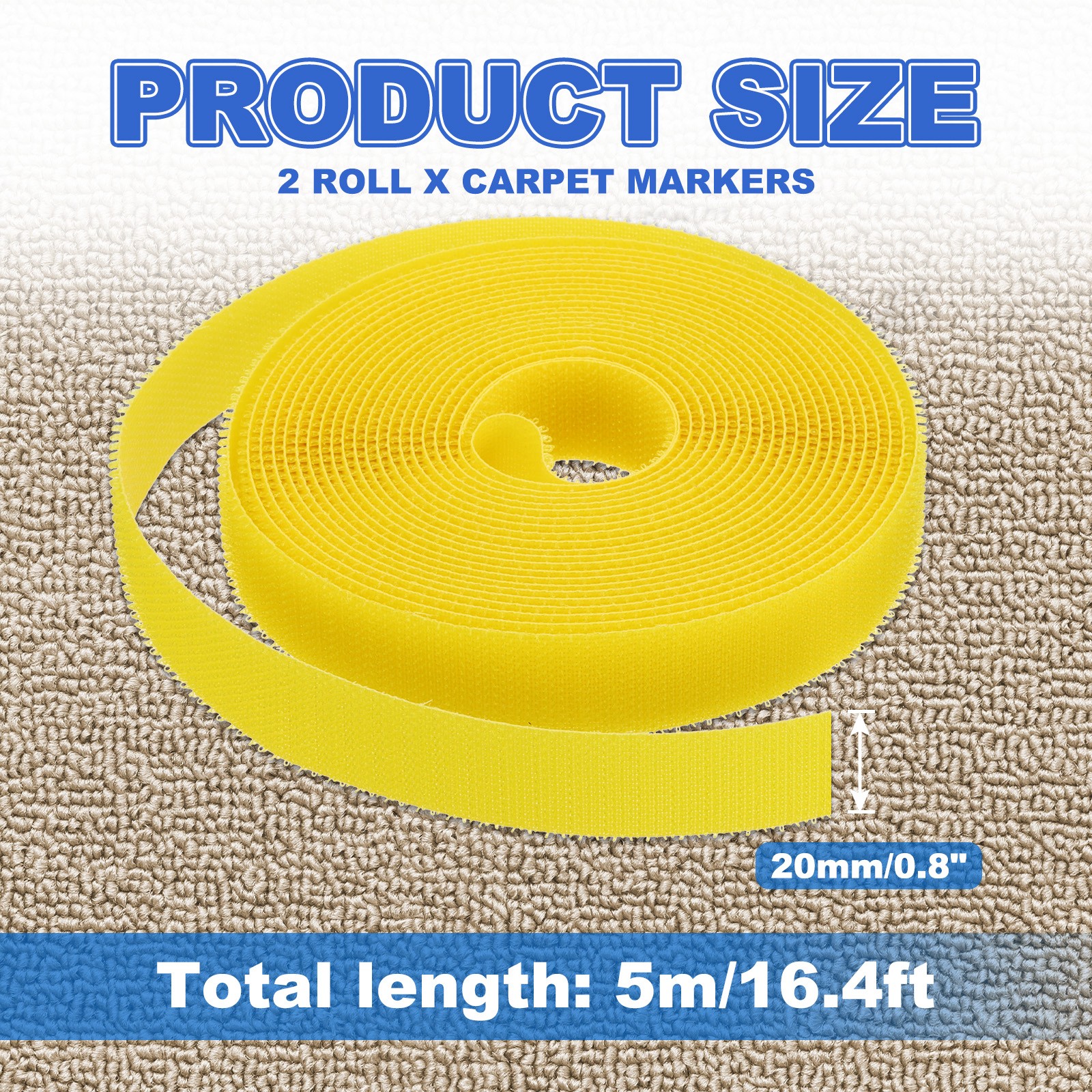 2pcs Carpet Marker Strips 0.8 Inch x 16.4 Ft, Floor Markers Nylon Strip, Yellow