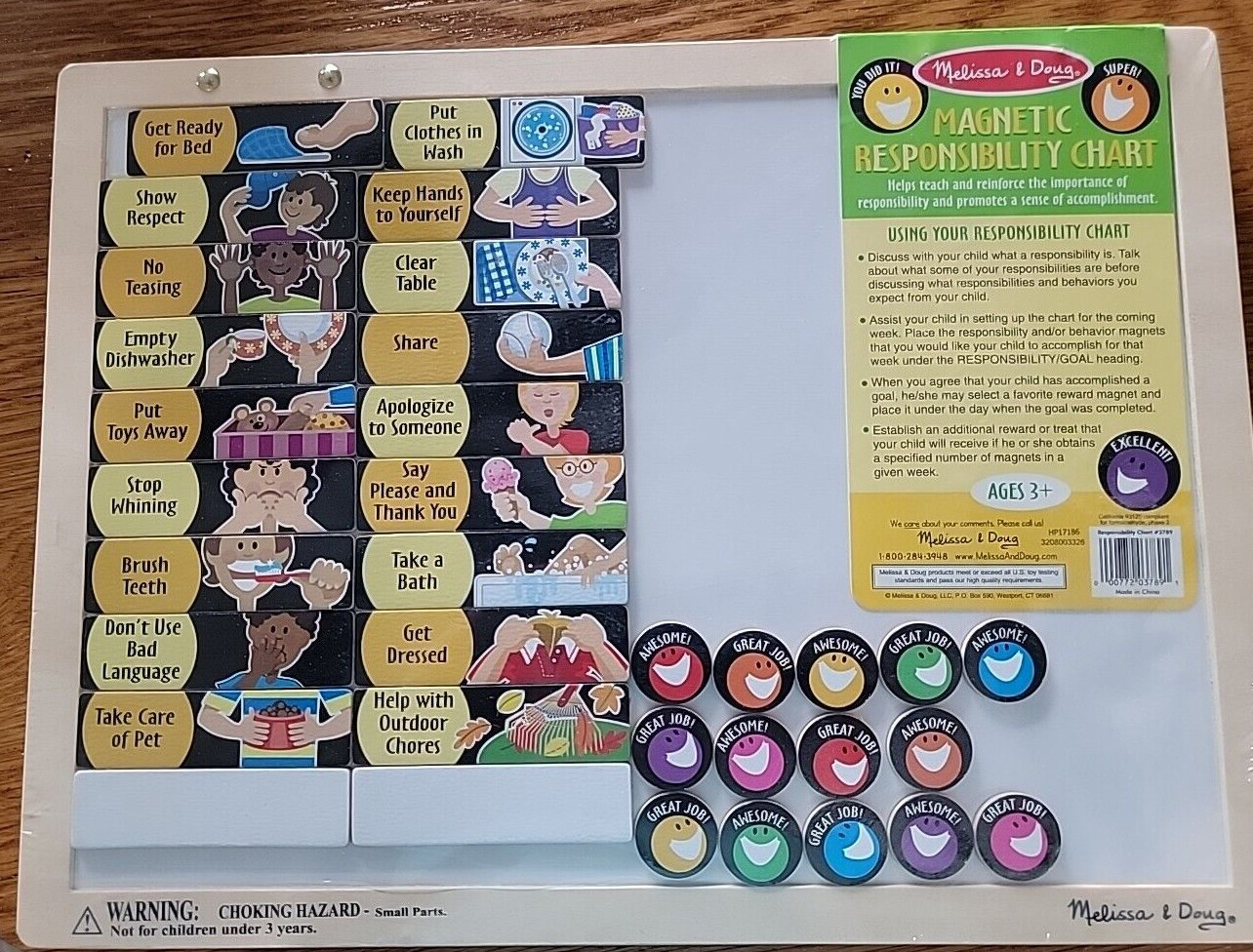 NEW MELISSA & DOUG Wood Frame MY MAGNETIC RESPONSIBILITY & CHORE TRACKING CHART