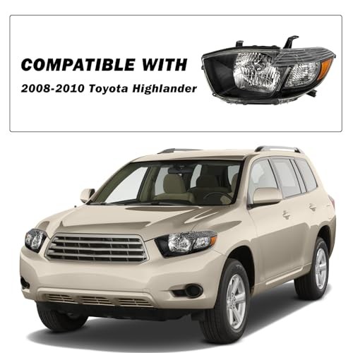 08-10 Toyota Highlander Headlights Left & Right Pair Black Housing Amber