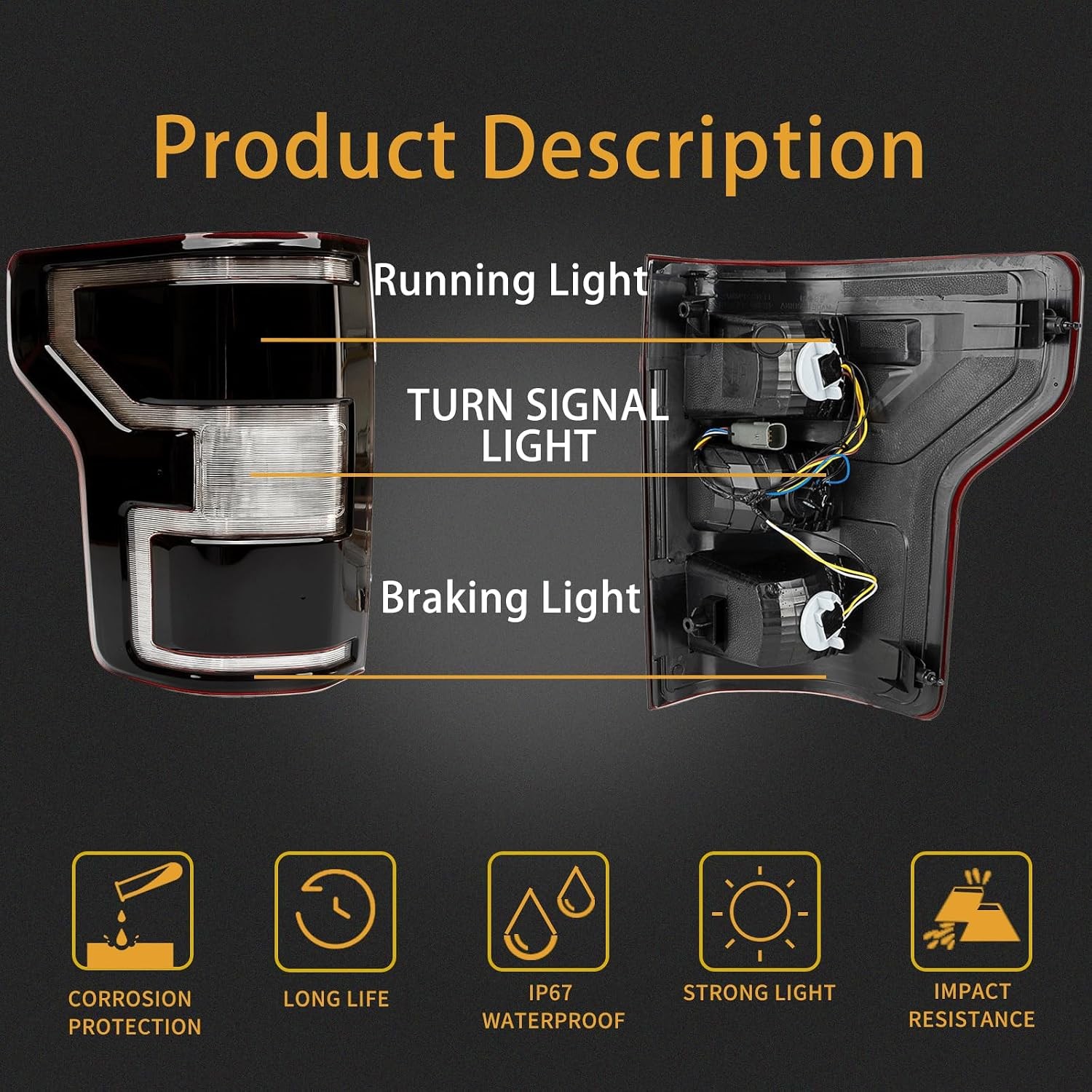 Tail Light Ford F150 2018-2020 Smoke Black Halogen