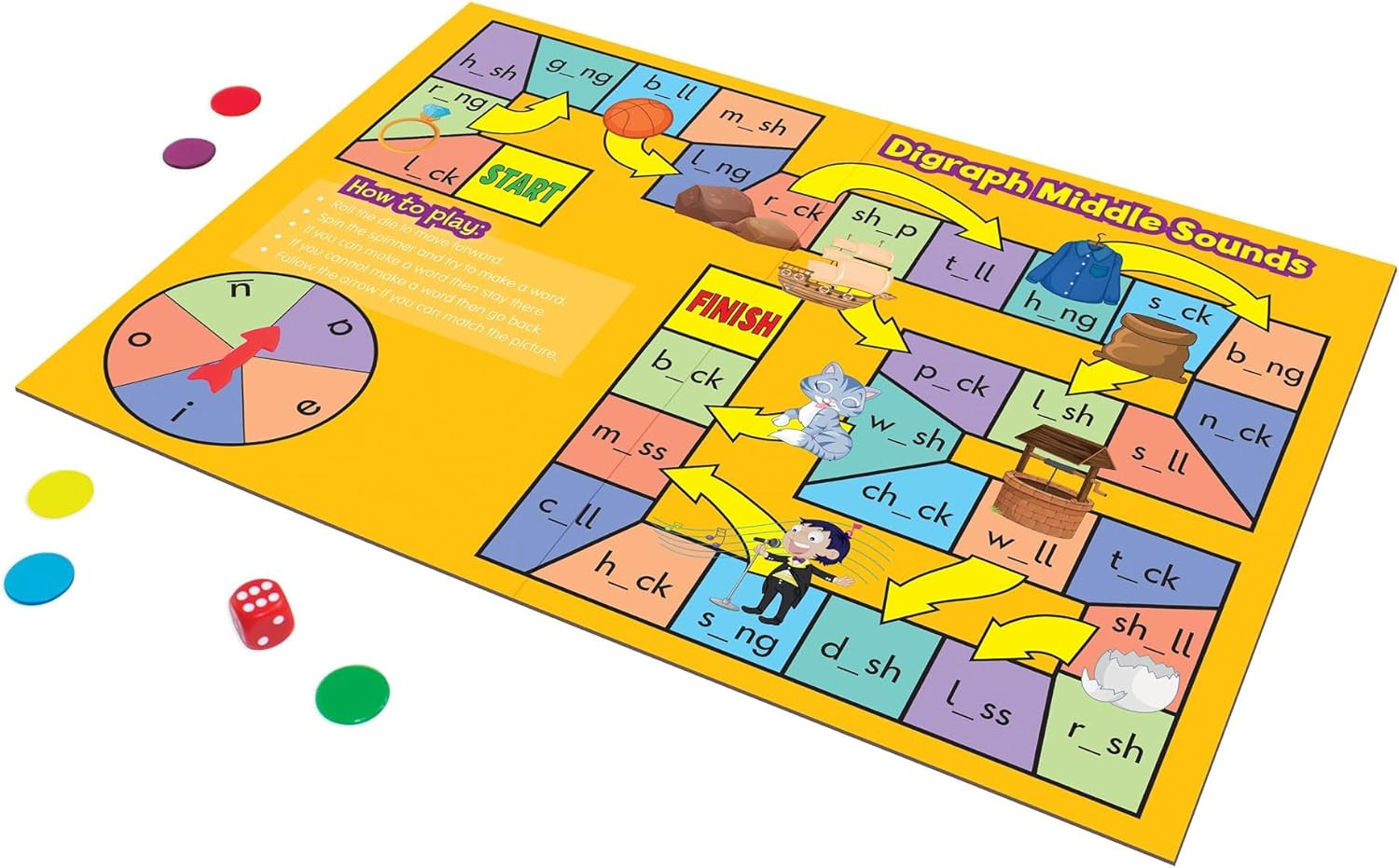 Phonics Board Games Set, 6 Counters, Ages 4-5, Language Skills, Pre K-K, Medium