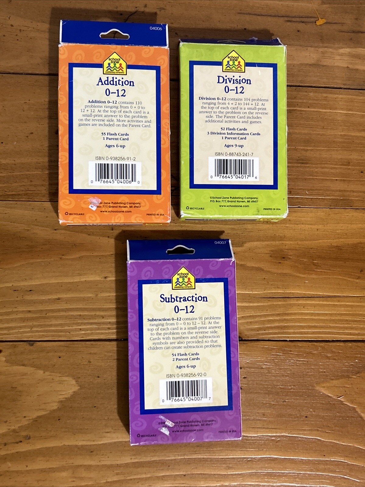 Lot of 3 AdditionMultiplication & Division Flash Cards School Zone