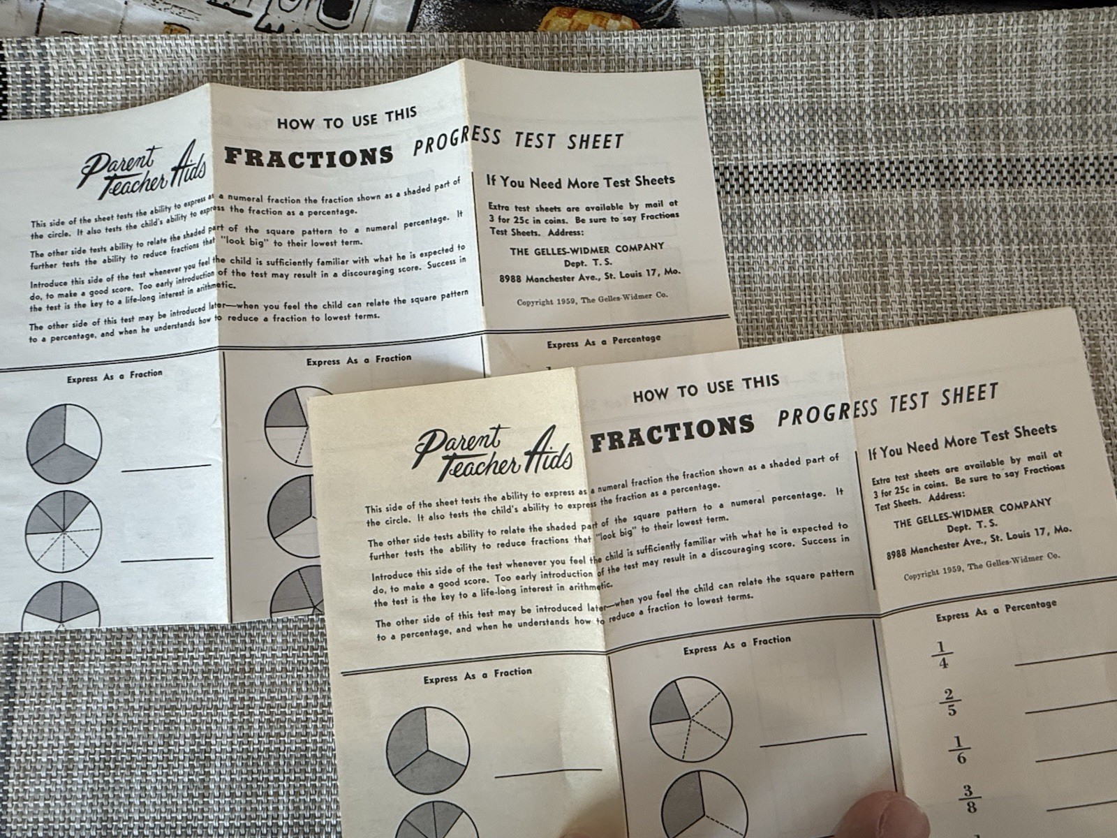 Fractions Flash Cards Learn With Parent Teacher Aid Numbers Math Arithmetic 1959