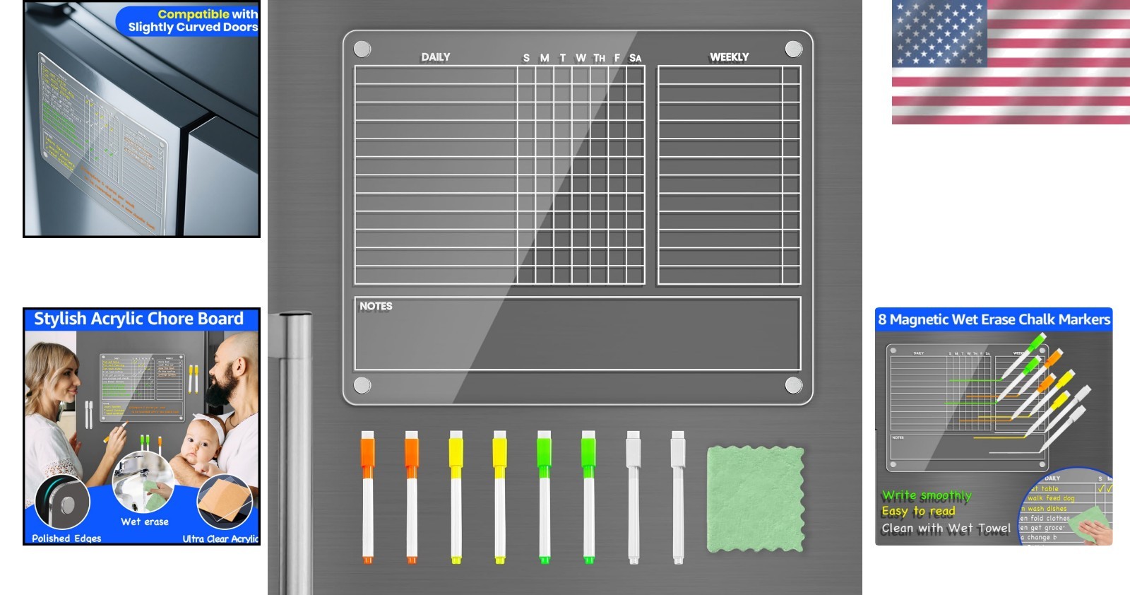 Family-Friendly 12’x9.5′ Magnetic Chore Board with Vibrant Markers & Towel