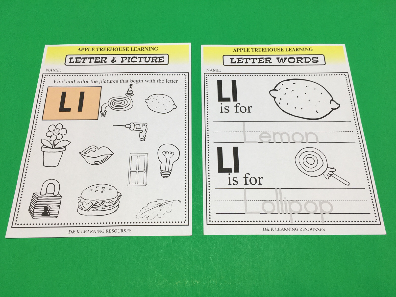 Letter Ll – Apple Treehouse Worksheets – Preschool Teaching supplies 20pgs