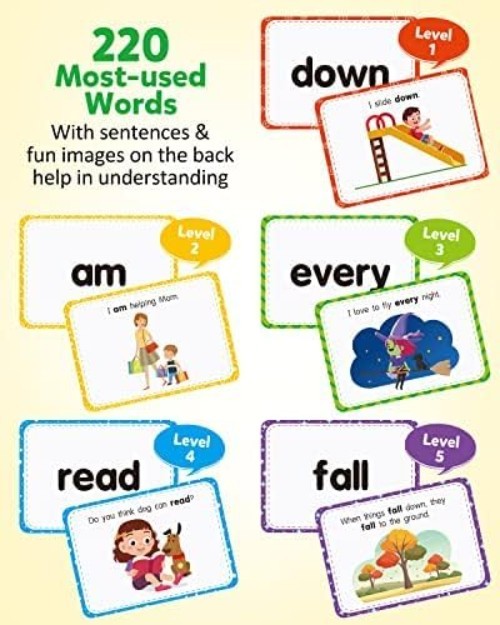 Sight Words Educational Flashcards – 220 Dolch Sightwords Game with Pictures