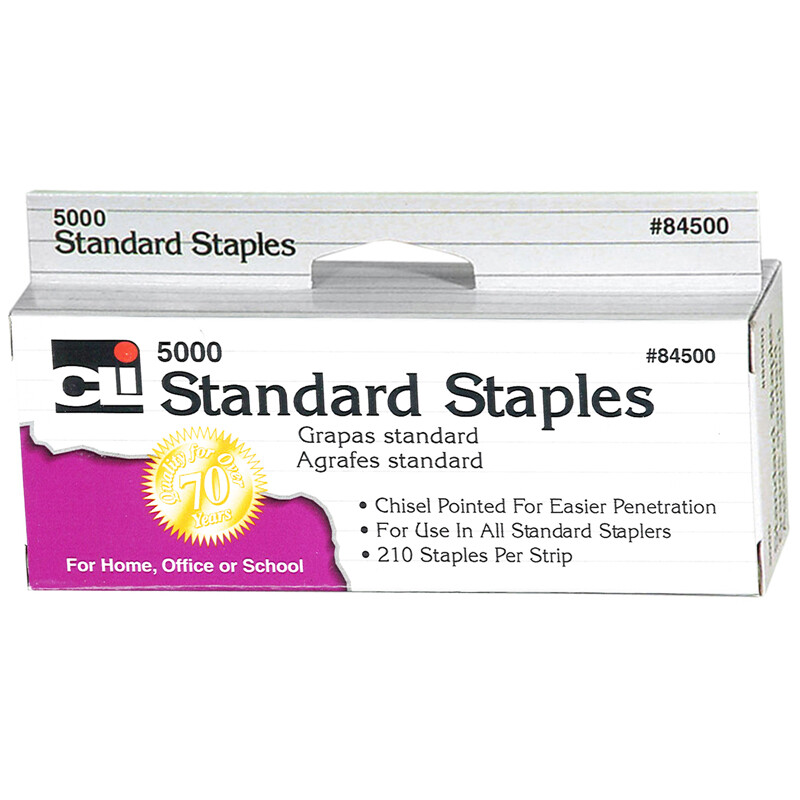 Charles Leonard Staples, Standard 26/6 Size, Chisel Pointed Carbon Steel, Silver