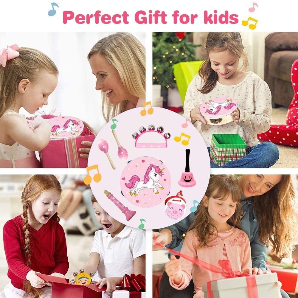 Kids Musical Instruments Sets, Non-Toxic Toy, Wooden Miniature, Pink