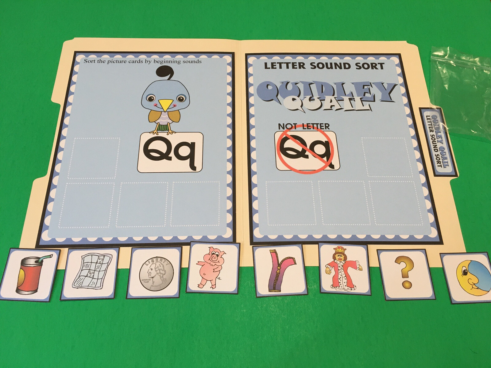 Quidley Quail – Letter Qq – DIY File Folder game – Printed / Uncut