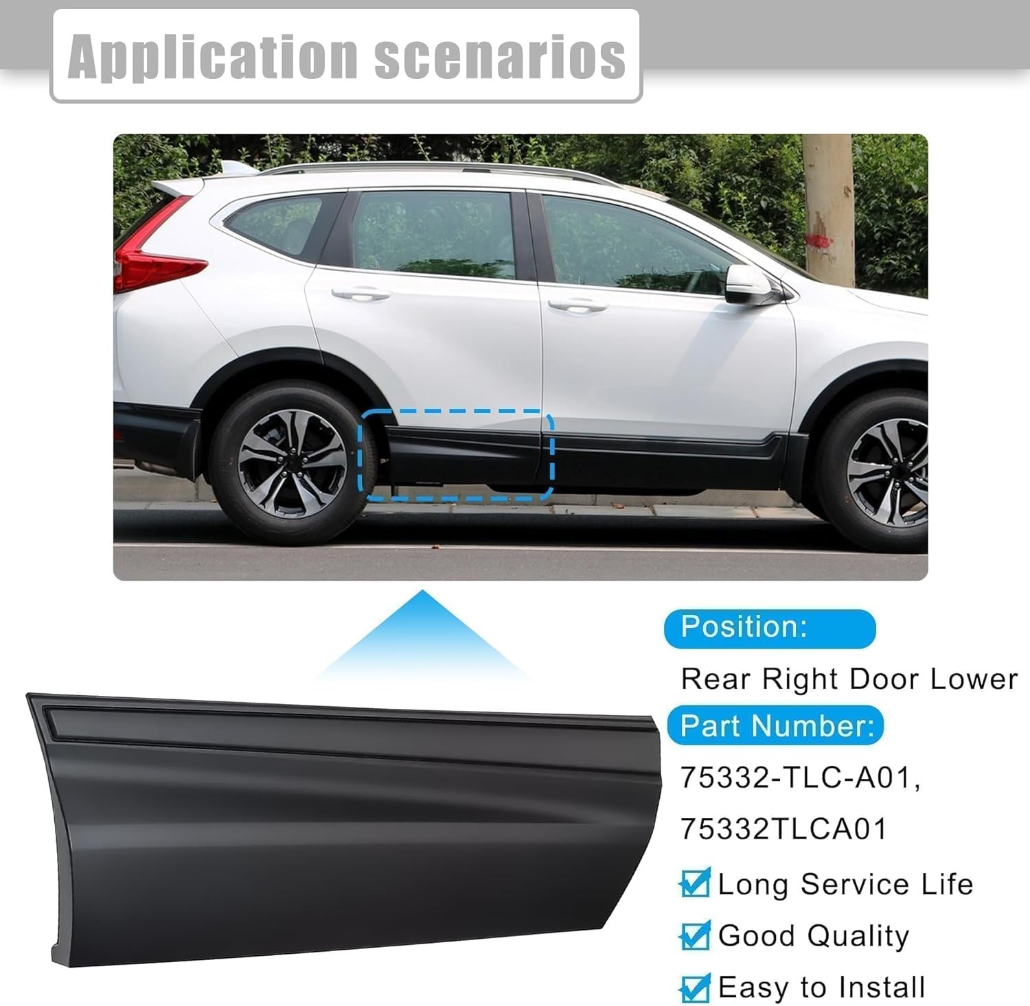 Rear Right Door Lower Molding Door Garnish Without Chrome Trim Fit for Honda
