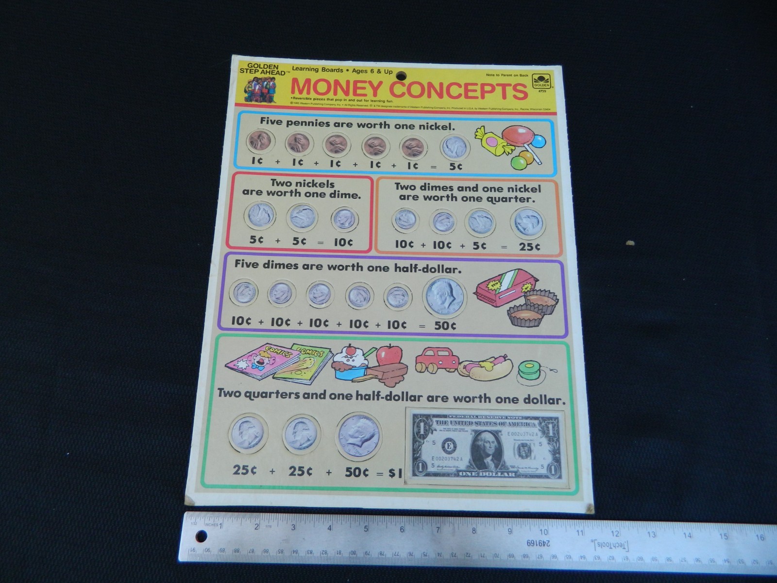 Vintage Board Puzzle Learning Money Math 1985 Preschool Golden Step Ahead