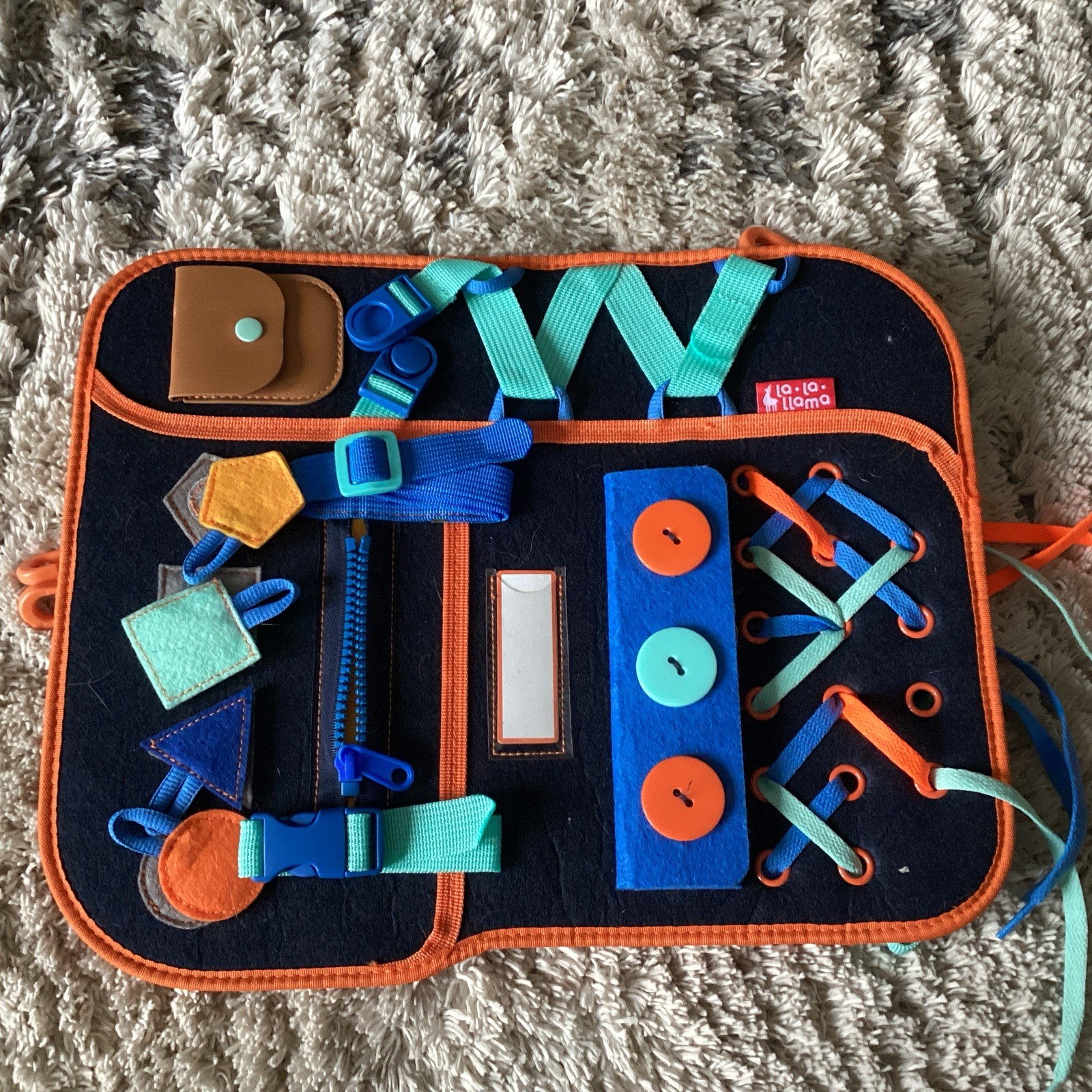 Montessori Toddler Busy Board Learning Backpack W/ Buckles Zippers Snaps Shapes