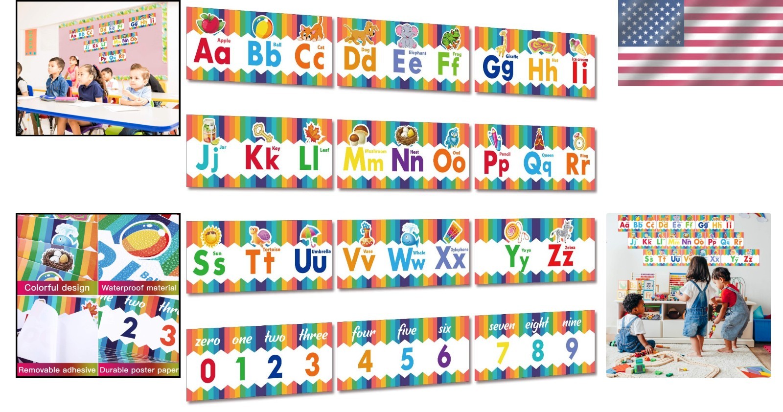 Colorful Animal-Themed Alphabet & Numbers Posters for Nursery Classroom Decor