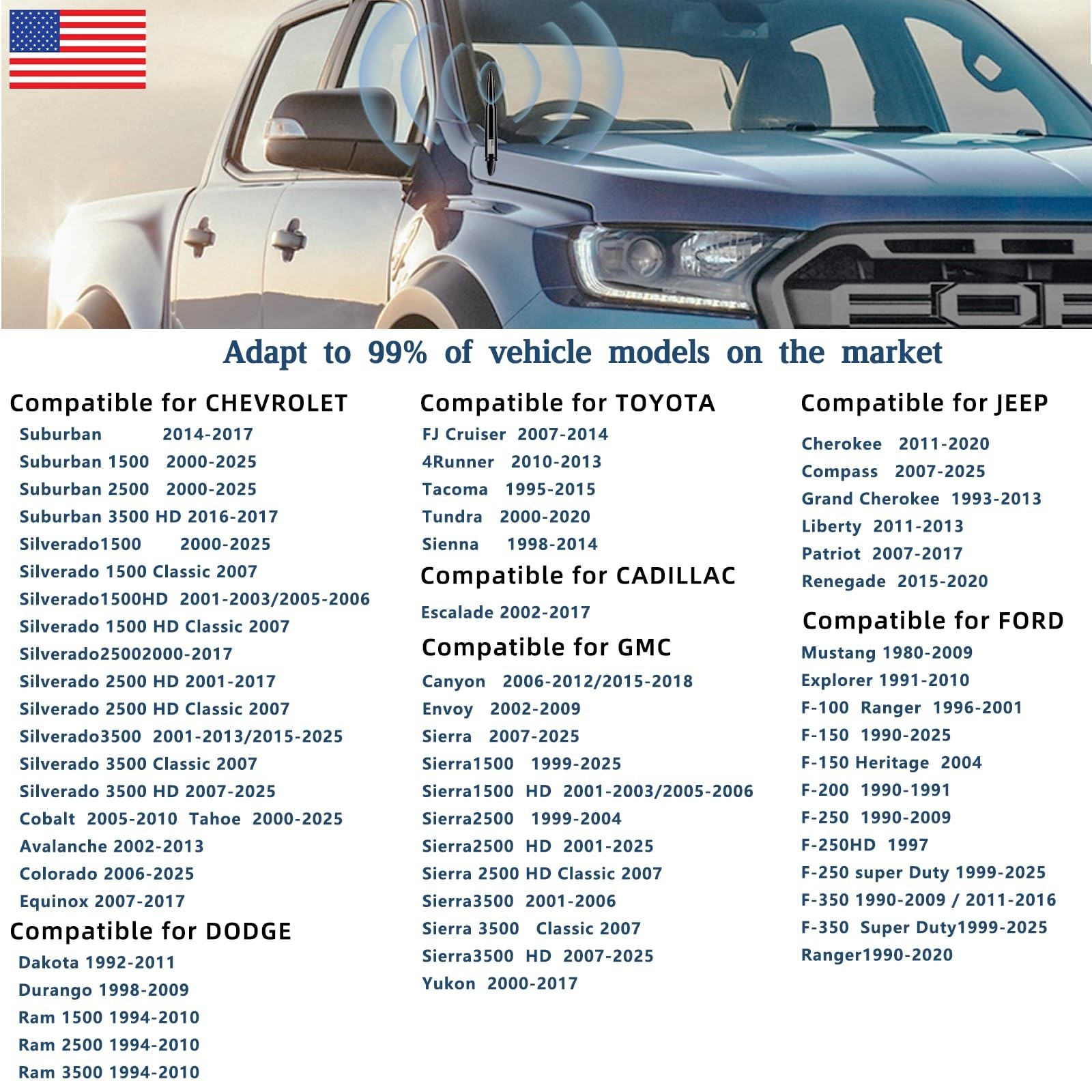 American Flag Car Truck Antenna with Valve Stem Caps, Universal Mast for GM C…