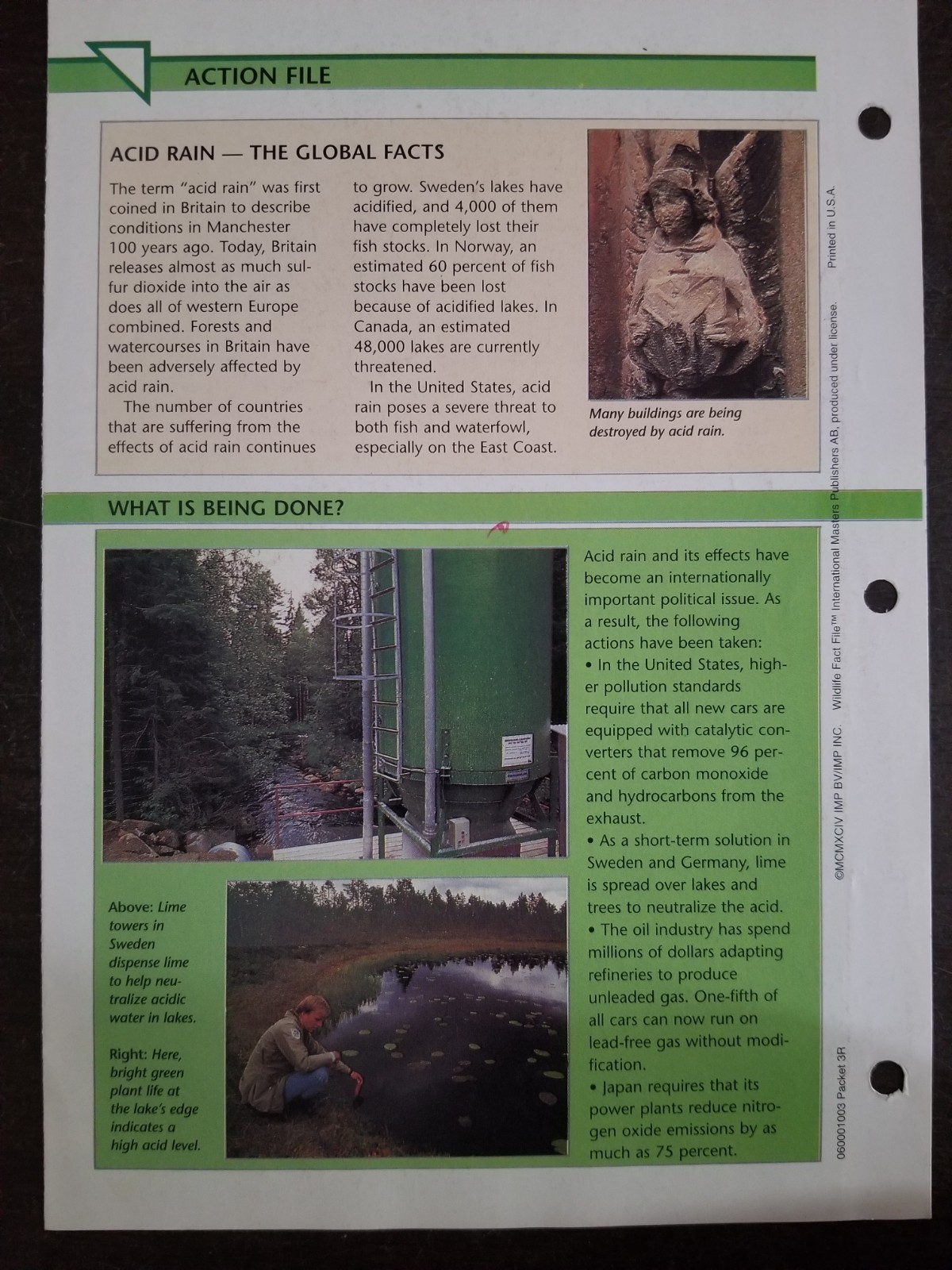 Acid Rain Its Effect on Wildlife Fact File Card Conservation Home School 11.5