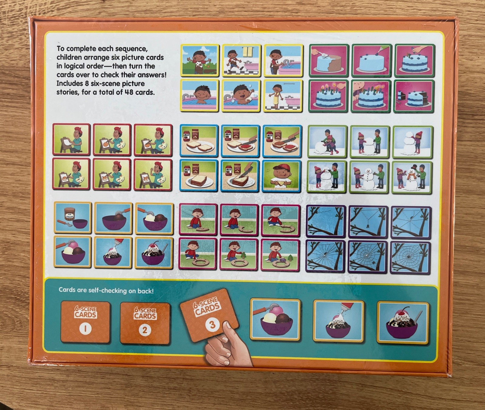 LAKESHORE 6-Scene Sequencing Cards Kids Learning Game Cards, 8 Scenes 48 Cards