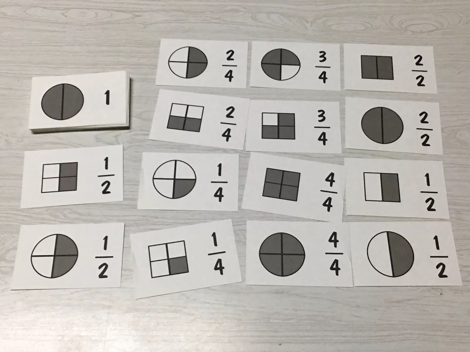 Laminated Equivalents Fraction Flash Cards. Preschool thru 3rd math flashcards.