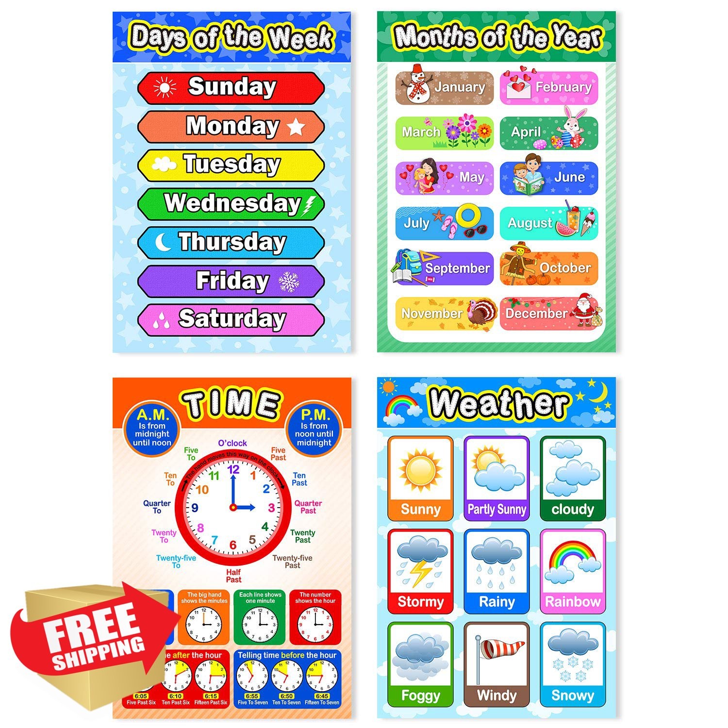 Blulu 12 Preschool Educational Posters 16×11