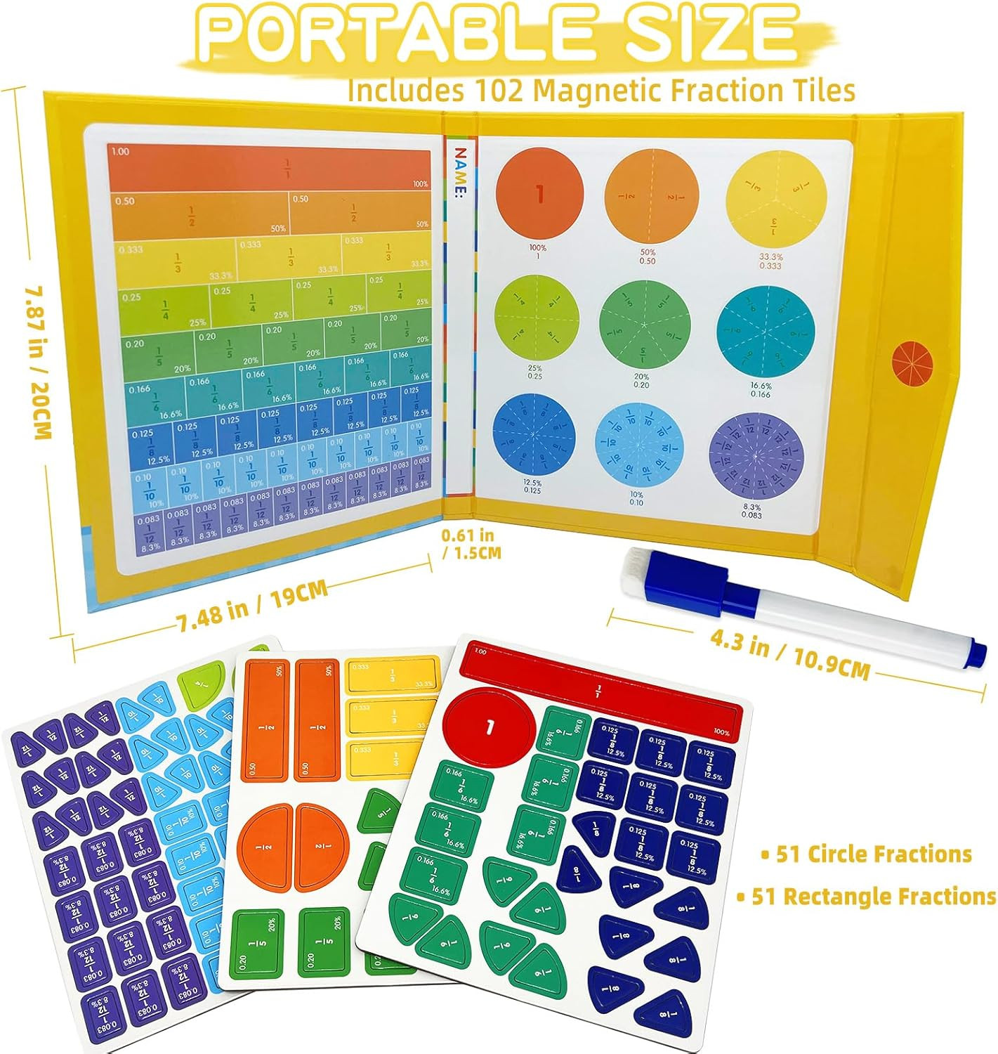 Magnetic Fraction Educational Puzzle for Kids, New Magnetic Fraction Tiles & Fra