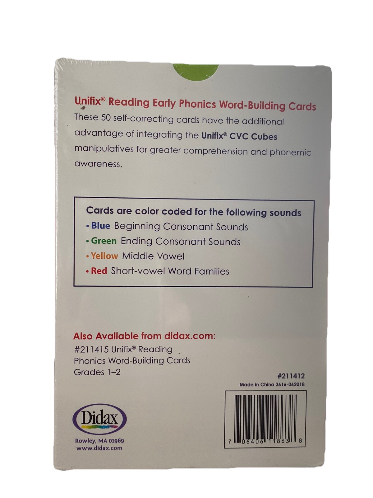 Didax Unifix Reading Early Phonics Word-Building Self Correcting Cards K-1 New