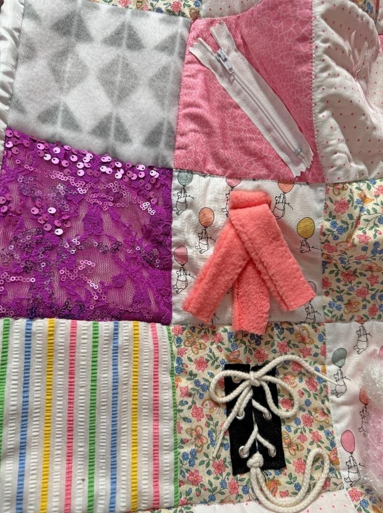 Teaching Blanket Unique Mat Zipper Lacing Textures Patchwork Quilt Girls 21×24
