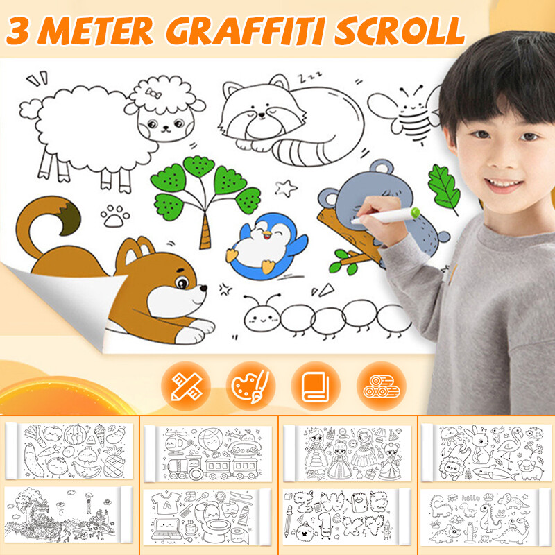 3-Meter Graffiti Scroll Children’s Drawing Roll DIY Kid Painting Educational Toy