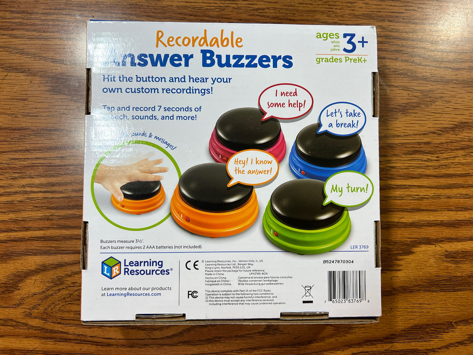 Learning Resources Recordable Answer Buzzers New Train Kids Pets Set Of 4