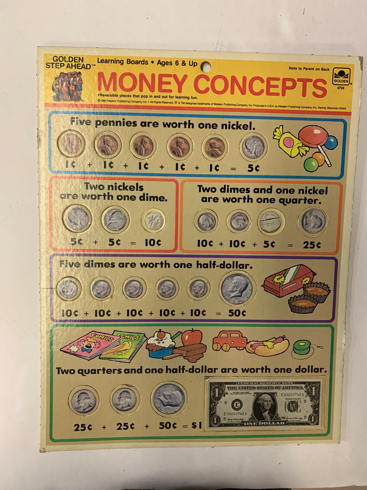 Vintage Board Puzzle Learning Money Math 1985 Preschool Golden Step Ahead