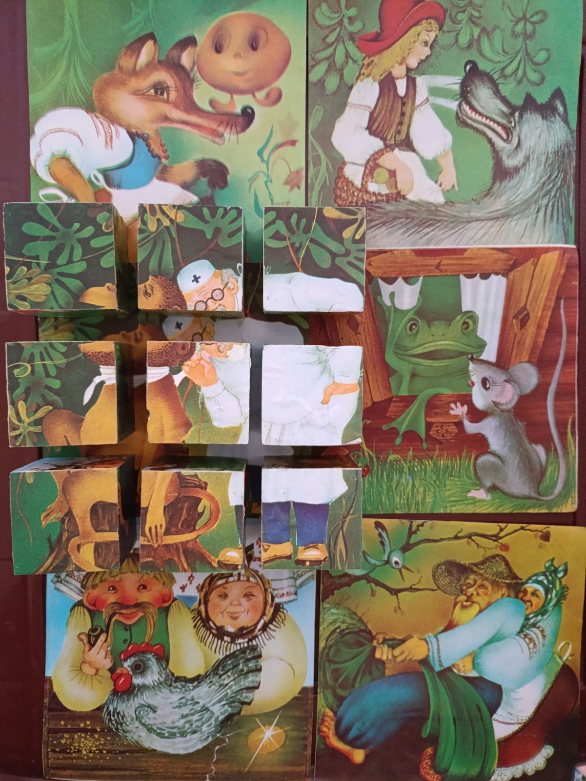 Vintage rare set 9 Children’s cubes for assembling images on fairy tales USSR