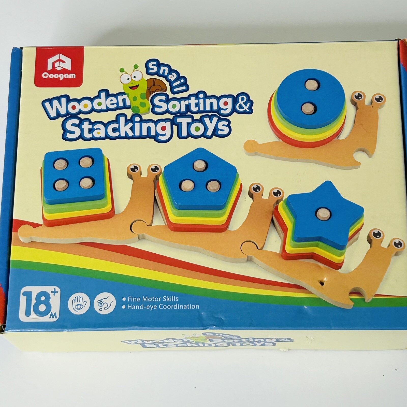 Coogam Wooden Sorting Stacking Snail Toys 18+ Months Hand Eye Skills Size Shape