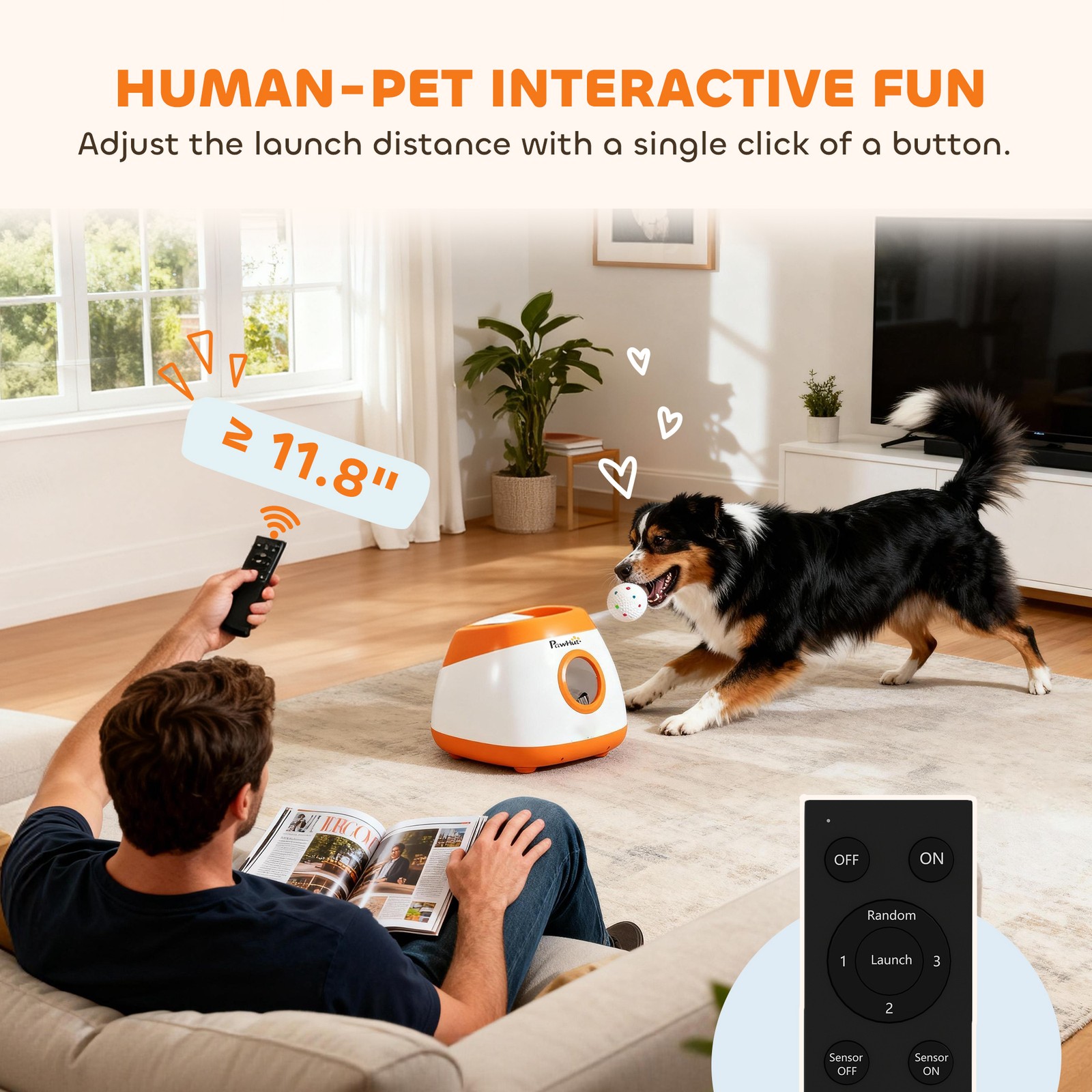 Automatic Dog Ball Launcher with 26-79 FT Distance, Automatic Ball Launcher for