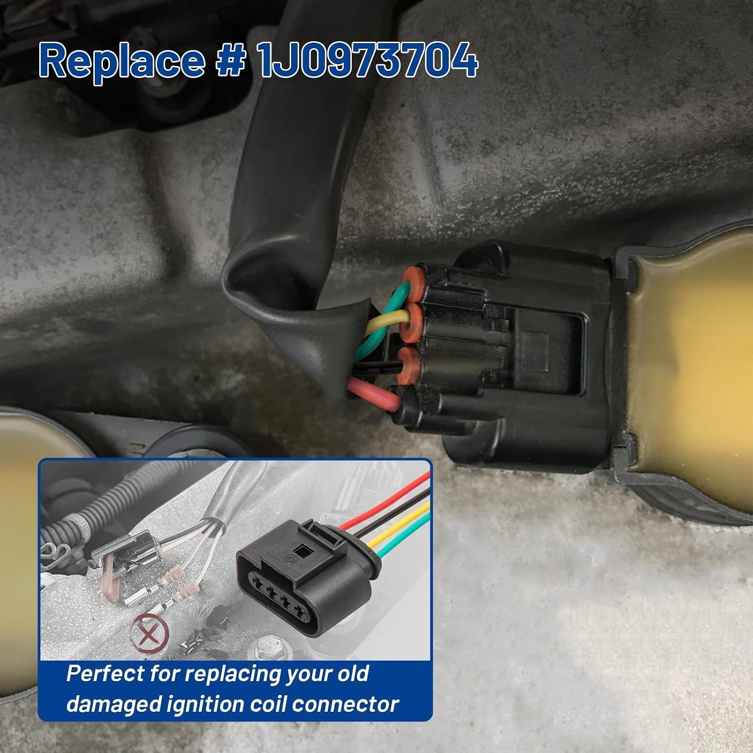 4PCS Ignition Coil Connector 4Pin Harness Wiring Plug for VW & Audi 1.8T, 2.0T