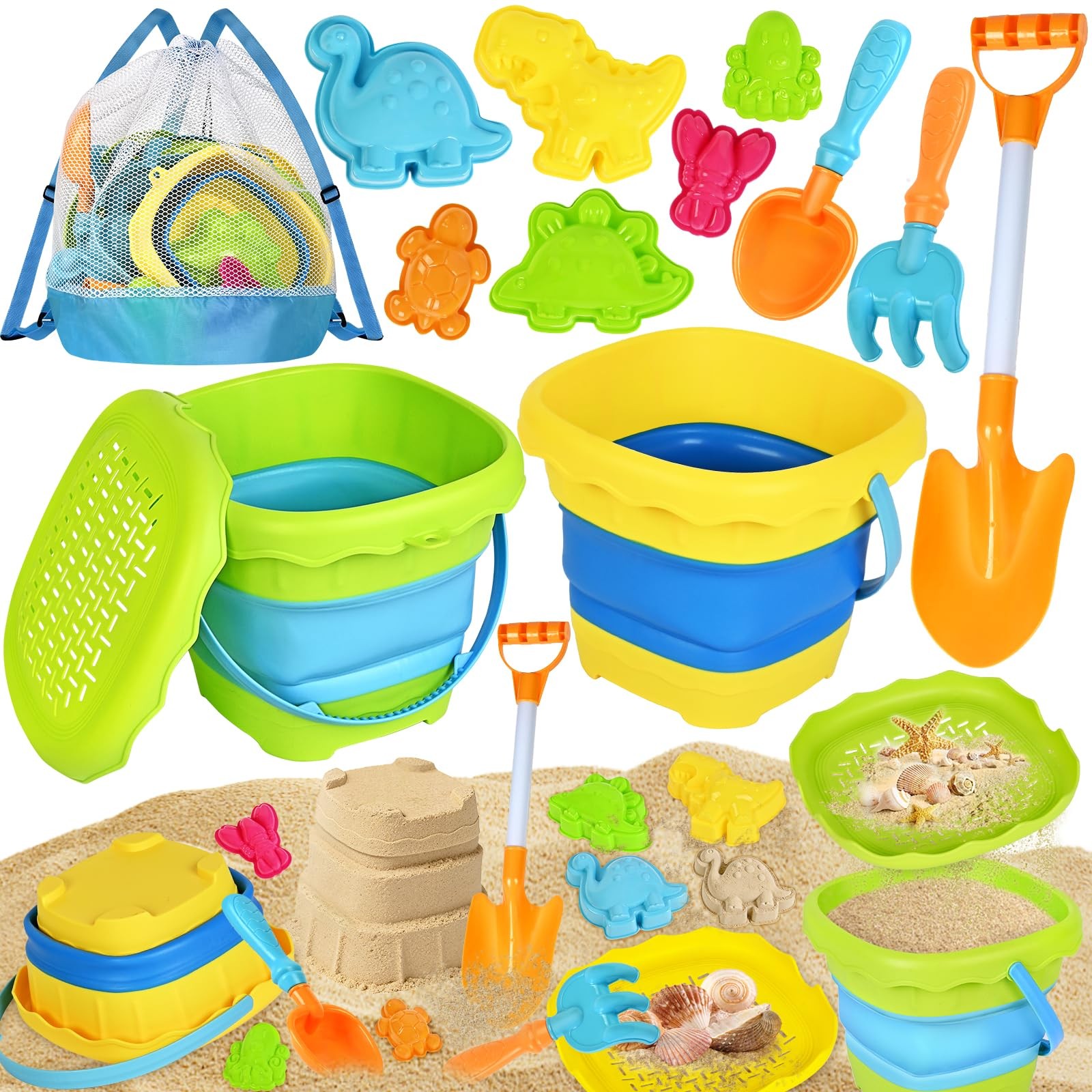 SpringFlower Beach Sand Toys for Kids, with 2 Small, Multicolored