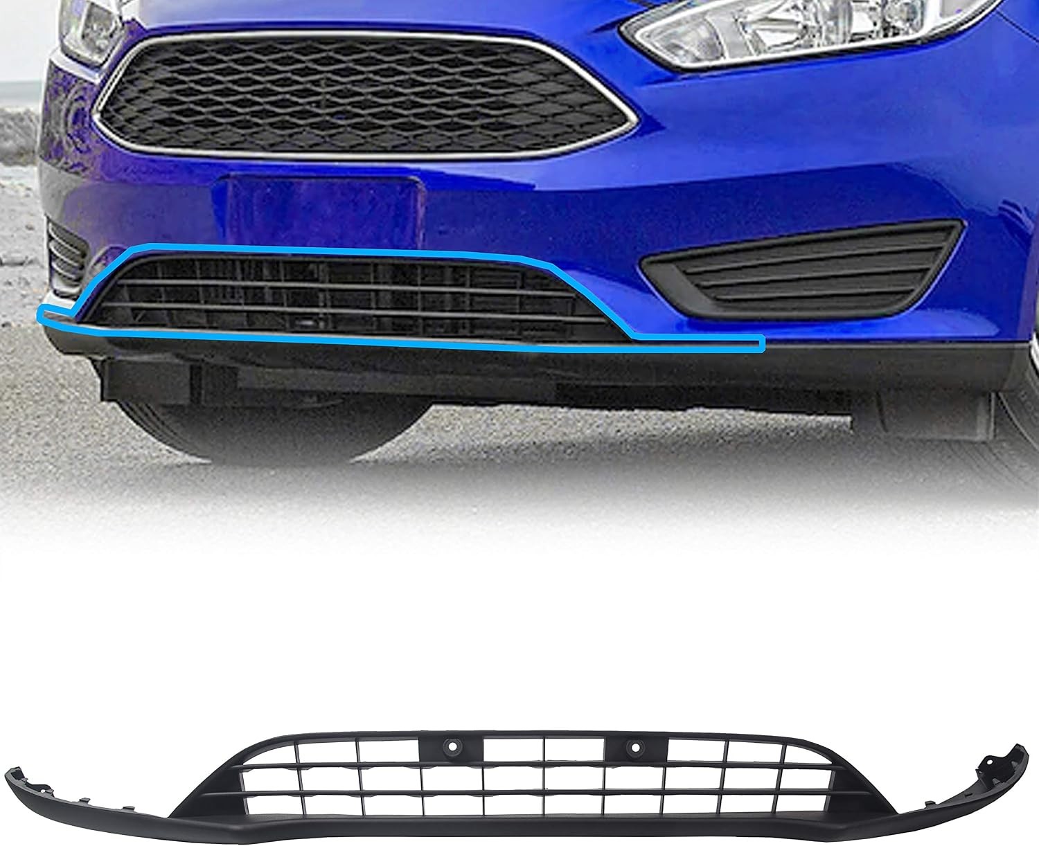 Front Bumper Valance Lower Grill Compatible with 2015-2018 Ford Focus W/O