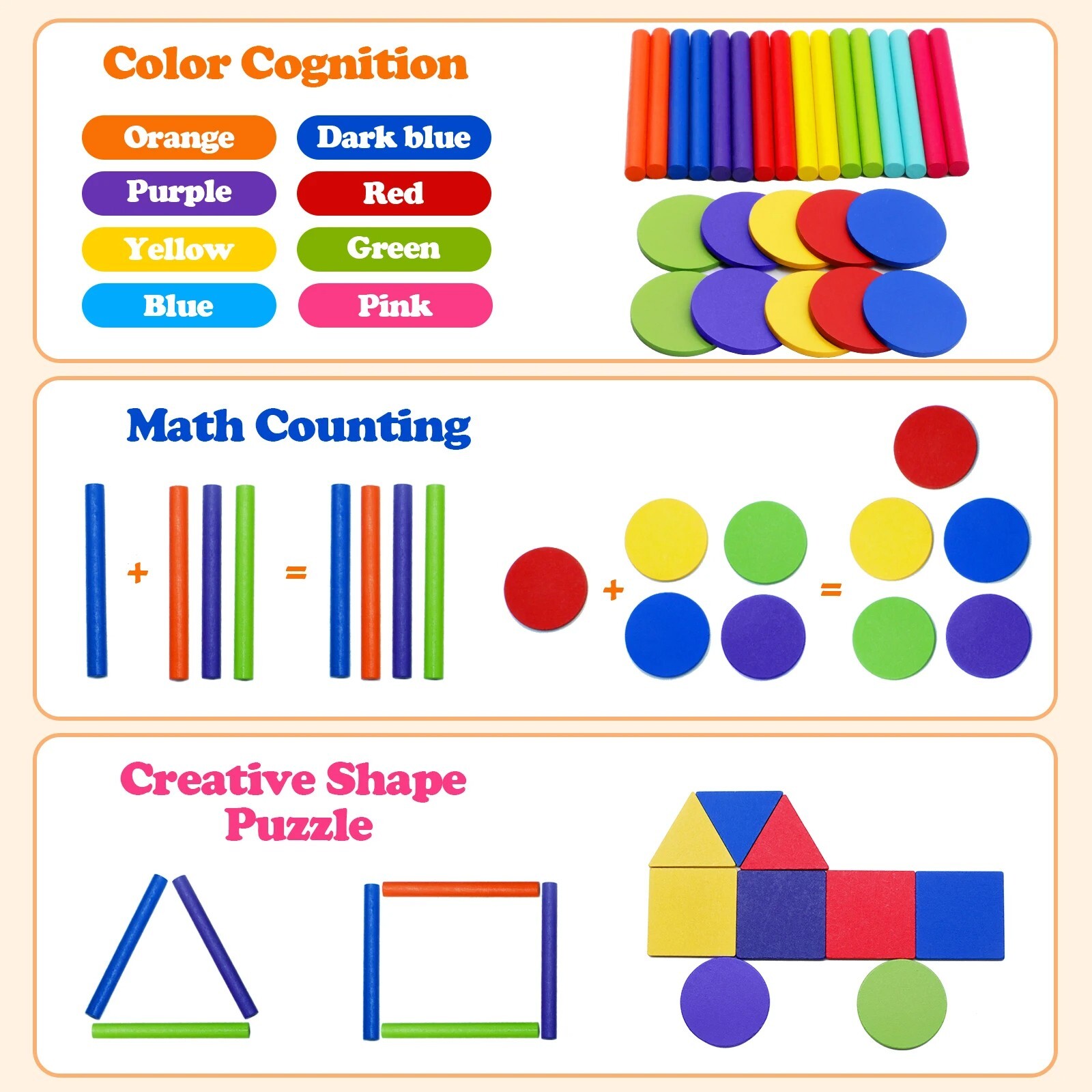 Montessori Wooden Toys Color Sorting Fine Shape Matching Early Educational Toys