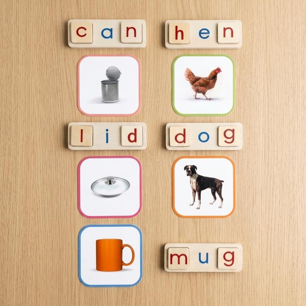 Montessori Wooden CVC Word Games for Kids, Phonics Reading and Spelling Learn…
