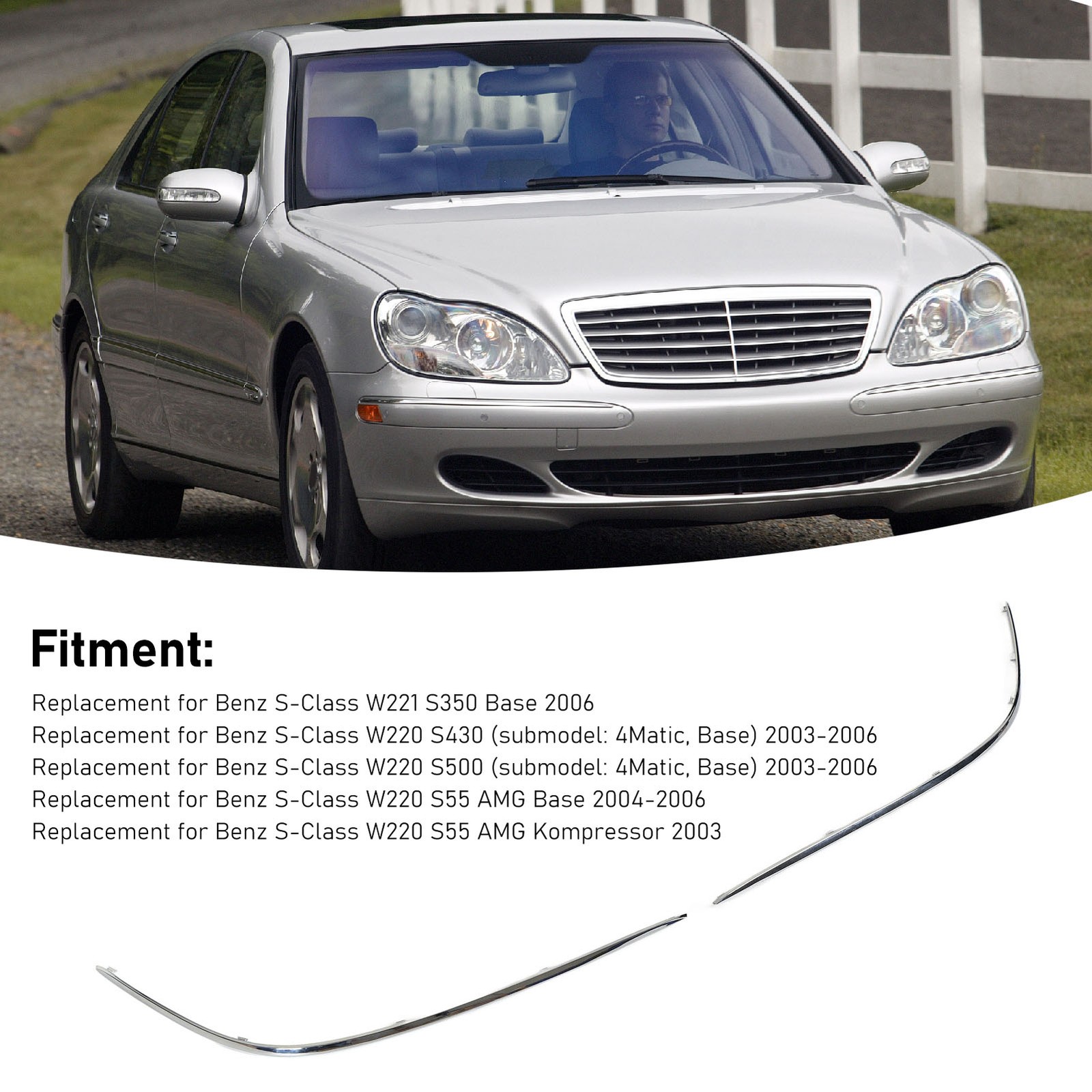 1Pair Front Bumper Outer Molding Chrome Cover Stylish Replacement For Benz ODHF