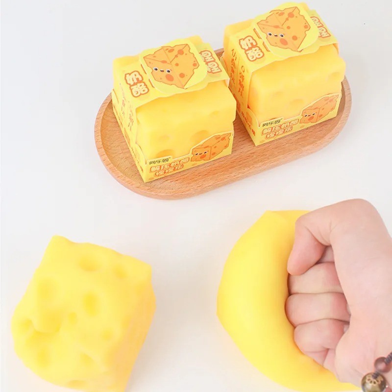 2Pcs Square Cheese Squeeze Toys Slow Rebound Push Stress Relief Sensory Toy