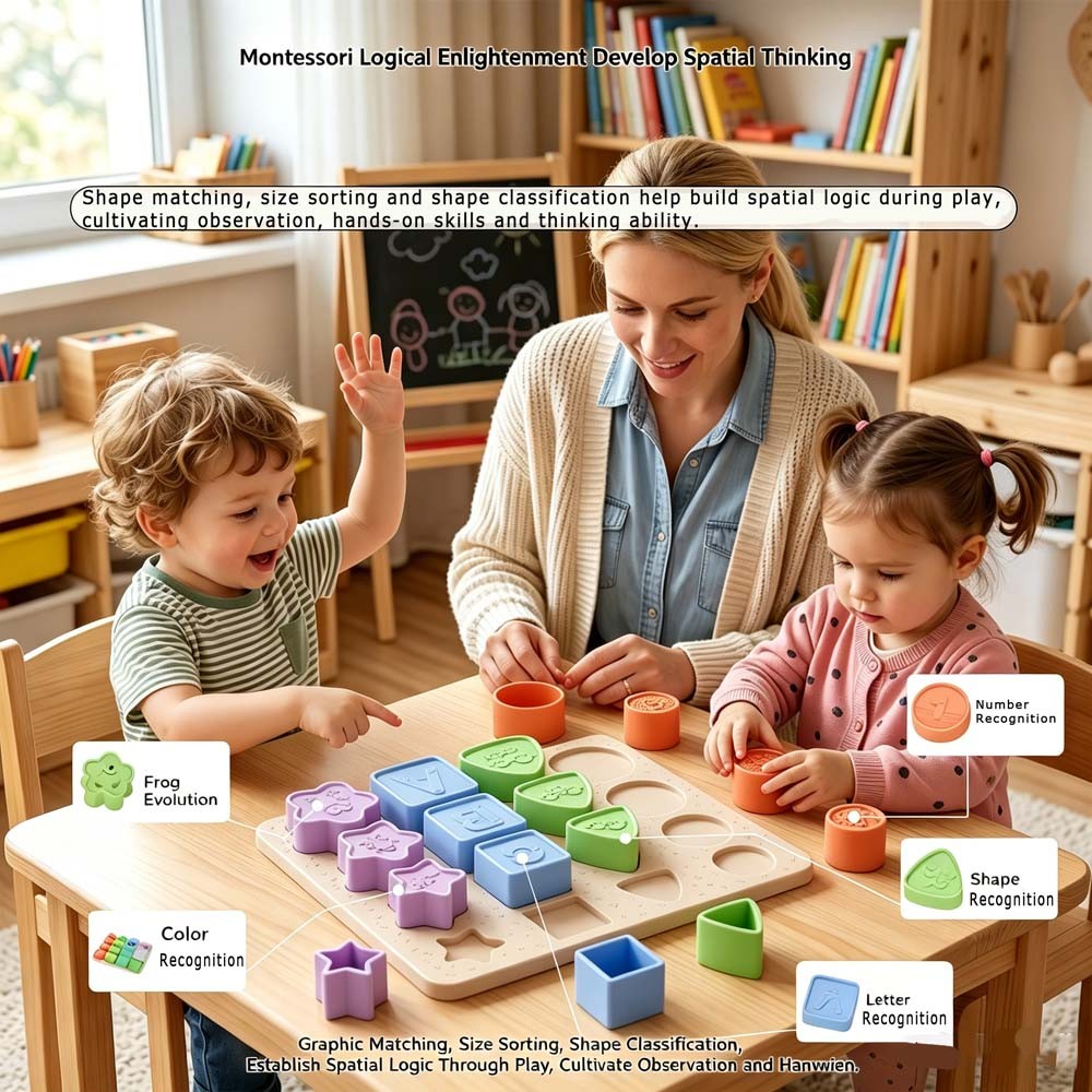 High Temp Sterilizable Silicone Puzzle fits Teething Babies Shape Matching Game
