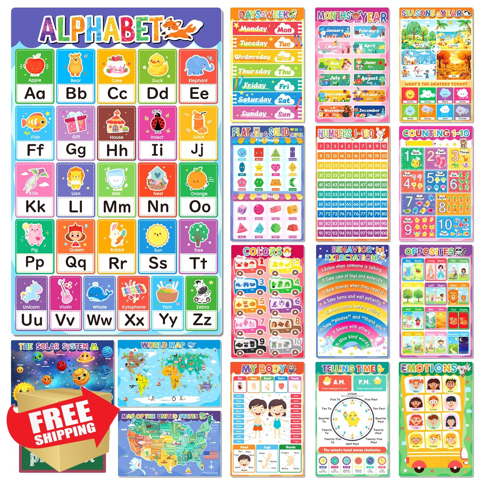 slapaflife 16 Learning Posters Toddlers 1-3