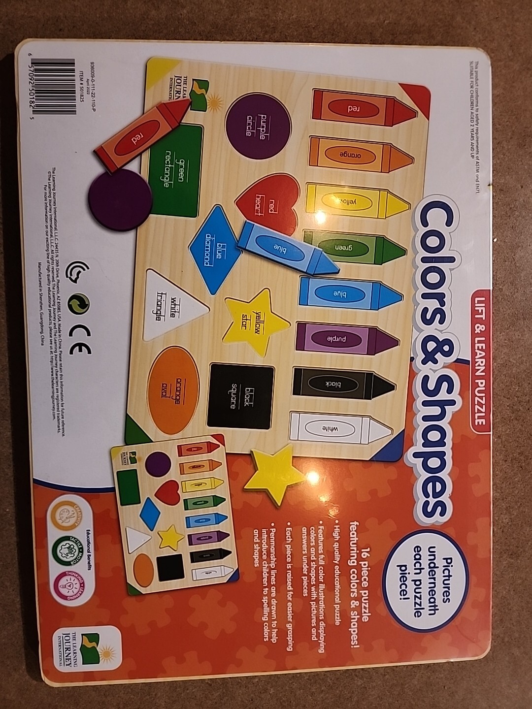 The Learning Journey Lift & Learn Puzzle – Colors & Shapes: 16 Pcs