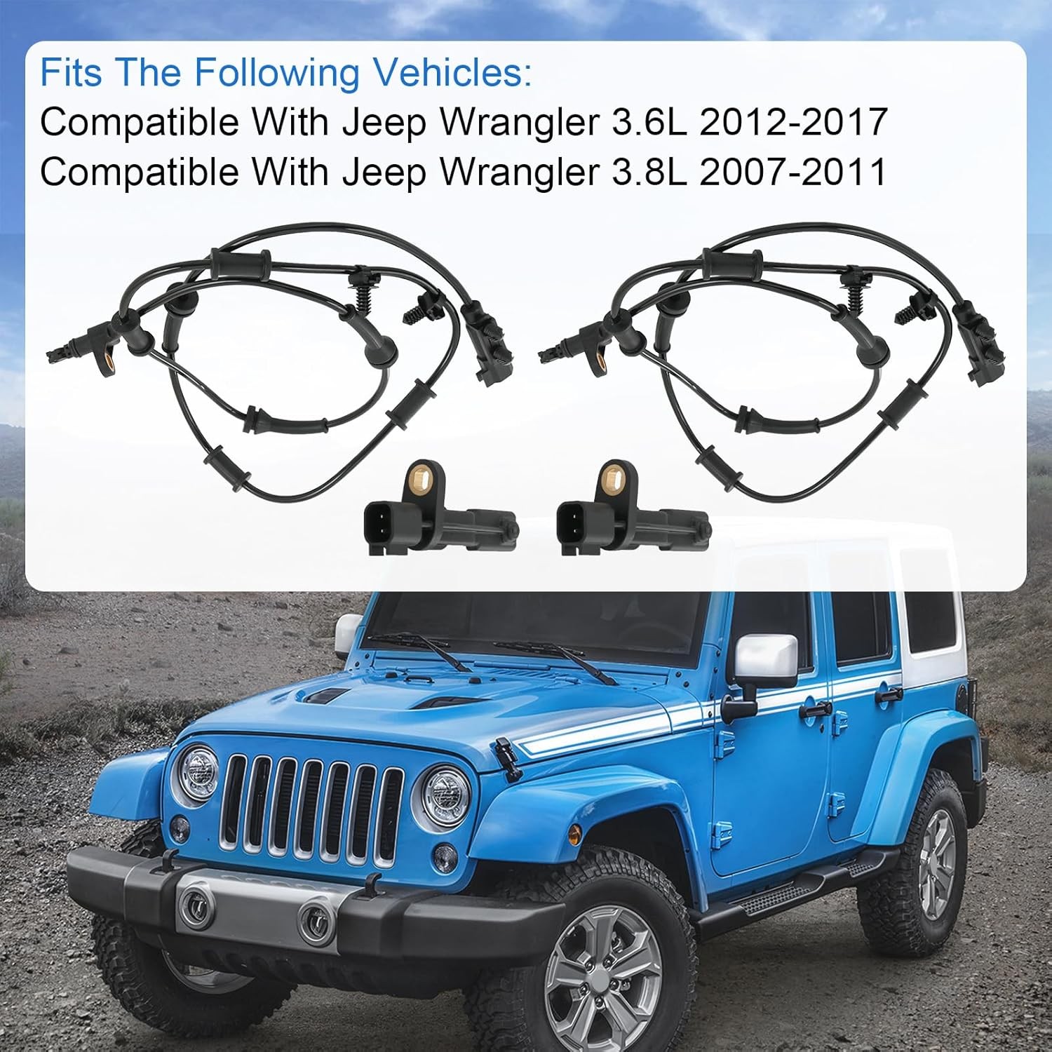 ABS Wheel Speed Sensor Front and Rear 4PCS Replacement for Jeep Wrangler 3.6L 3.