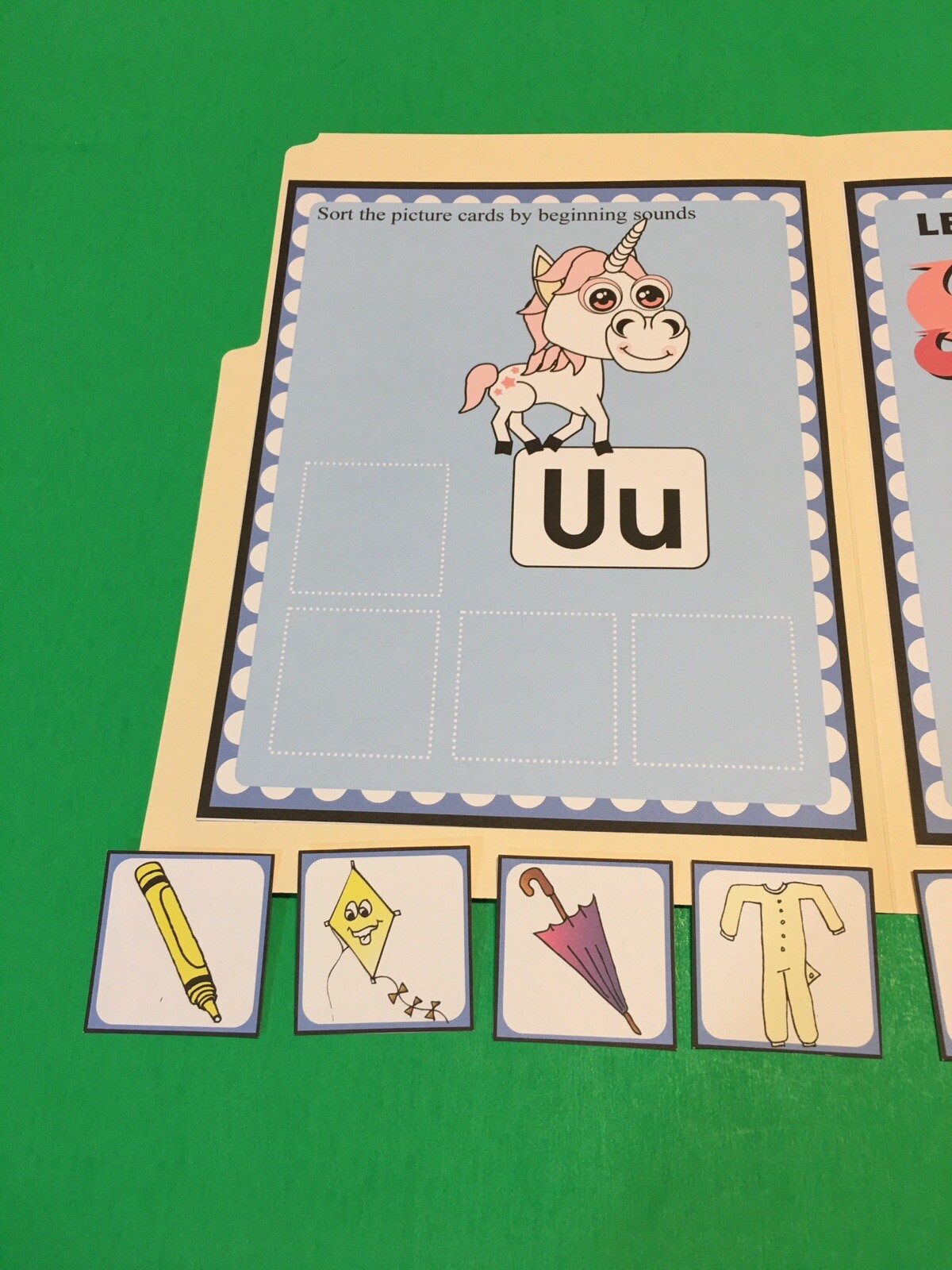 Ueno Unicorn – Letter Uu – DIY File Folder game – Printed / Uncut