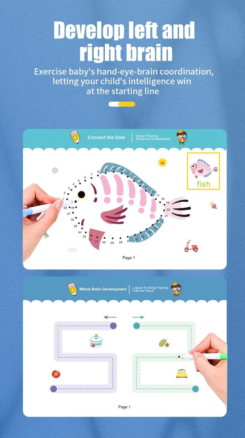 34 Page Childrens Reusable Workbook with Erasable Pen Early Learning Educational