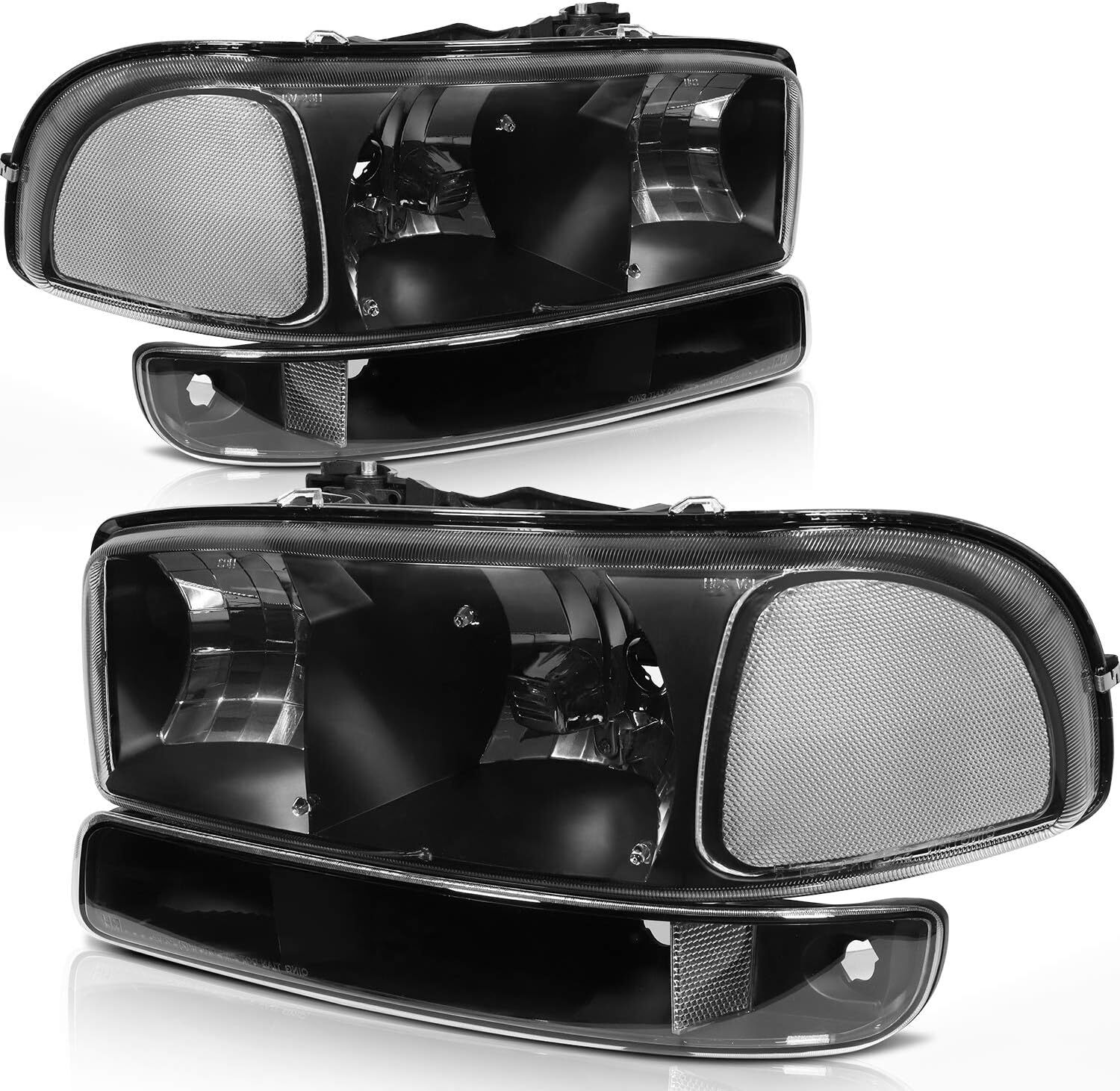 99-06 GMC Sierra 1500 2500 3500 HD Yukon Headlight Assembly Black Housing Pair
